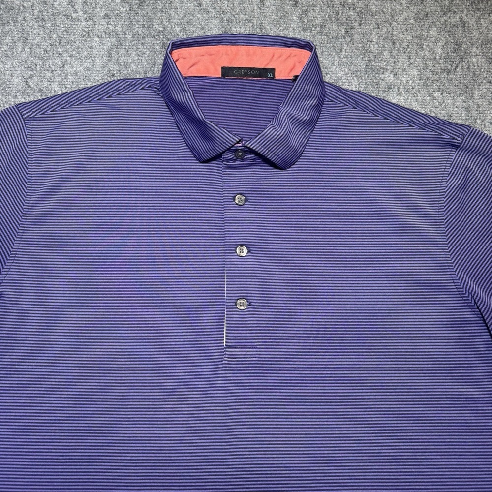 Greyson Polo Shirt Mens XL Purple Striped Lakeside Country Club 4-Button Polo